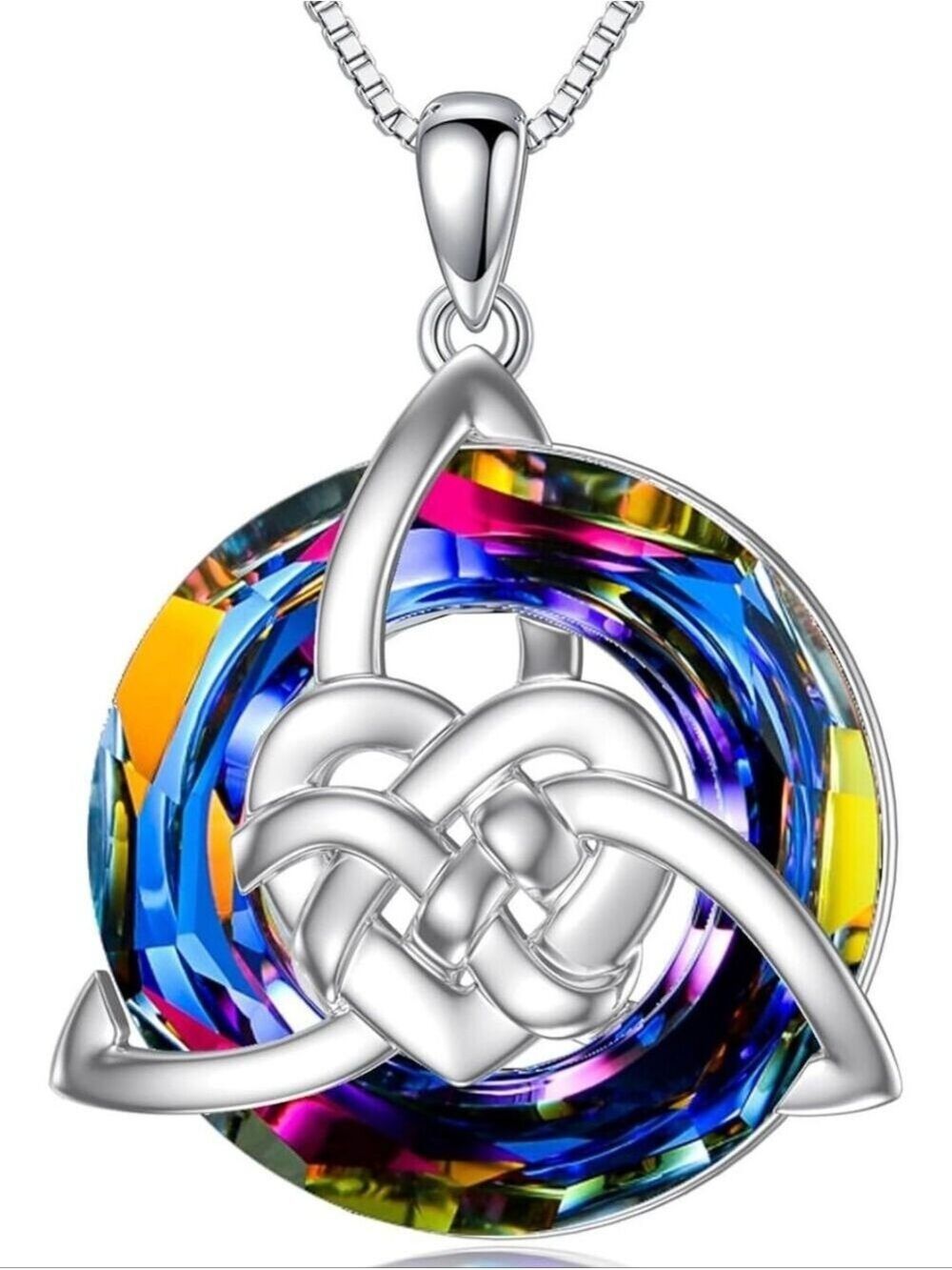 Celtic Love Knot Necklace 925 Sterling Silver Blue/Volcanic Crystal